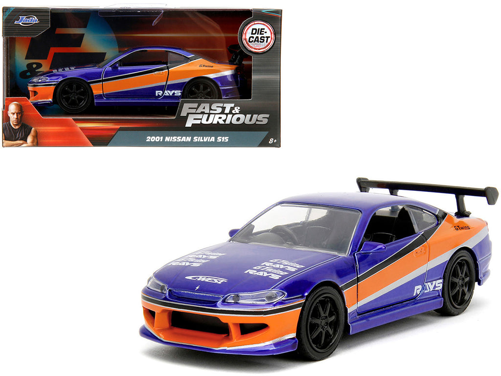 2001 Nissan Silvia S15 RHD (Right Hand Drive) Blue Metallic with Graphics 'The Fast and the Furious: Tokyo Drift' (2006) Movie 'Fast & Furious' Series 1/32 Diecast Car Model by Jada