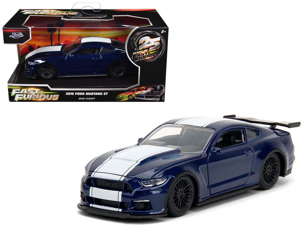 2016 Ford Mustang GT Dark Blue Metallic with White Stripe 'F9' (2021) Movie '25 Years of Fast & Furious' Series 1/32 Diecast Model Car by Jada