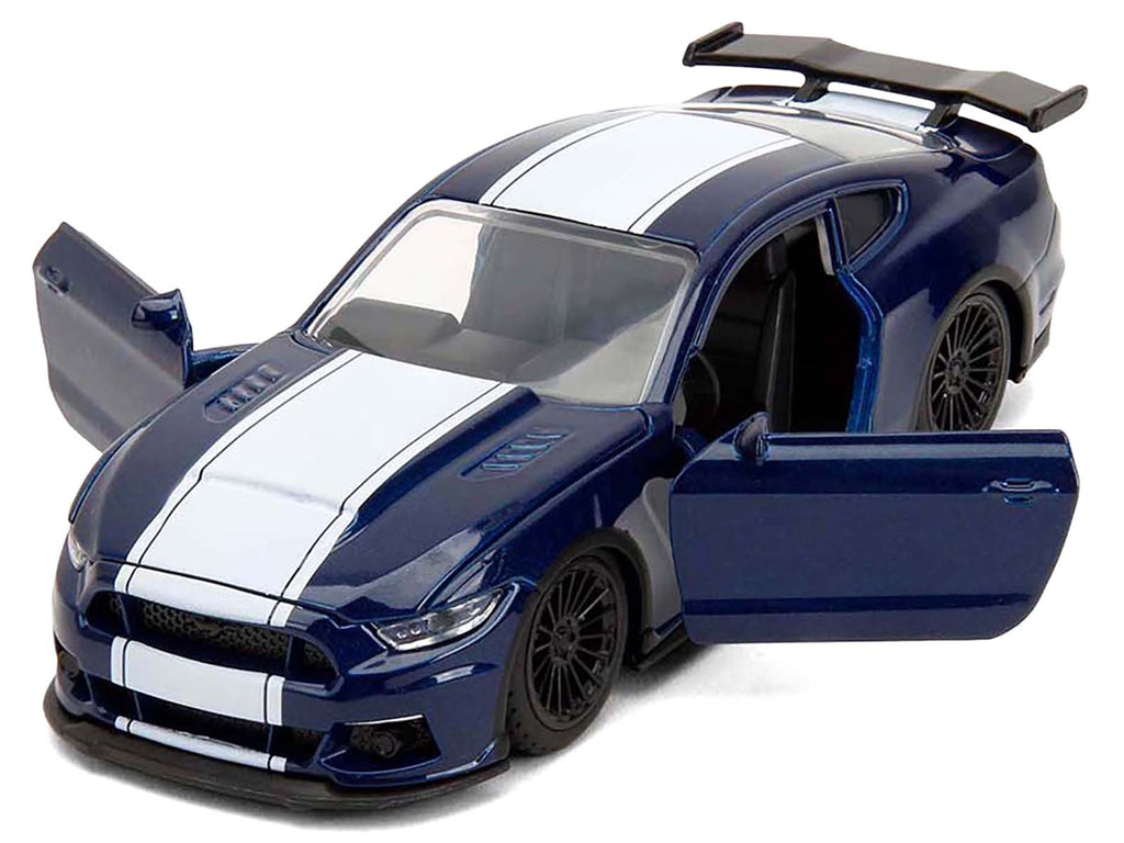 2016 Ford Mustang GT Dark Blue Metallic with White Stripe 'F9' (2021) Movie 'Fast & Furious' Series 1/32 Diecast Model Car by Jada