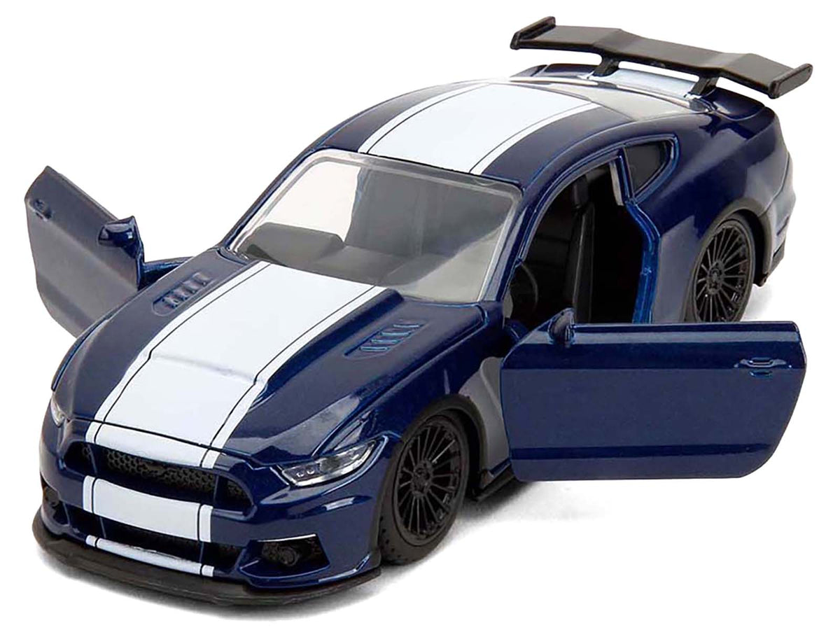2016 Ford Mustang GT Dark Blue Metallic with White Stripe 'F9' (2021) Movie 'Fast & Furious' Series 1/32 Diecast Model Car by Jada