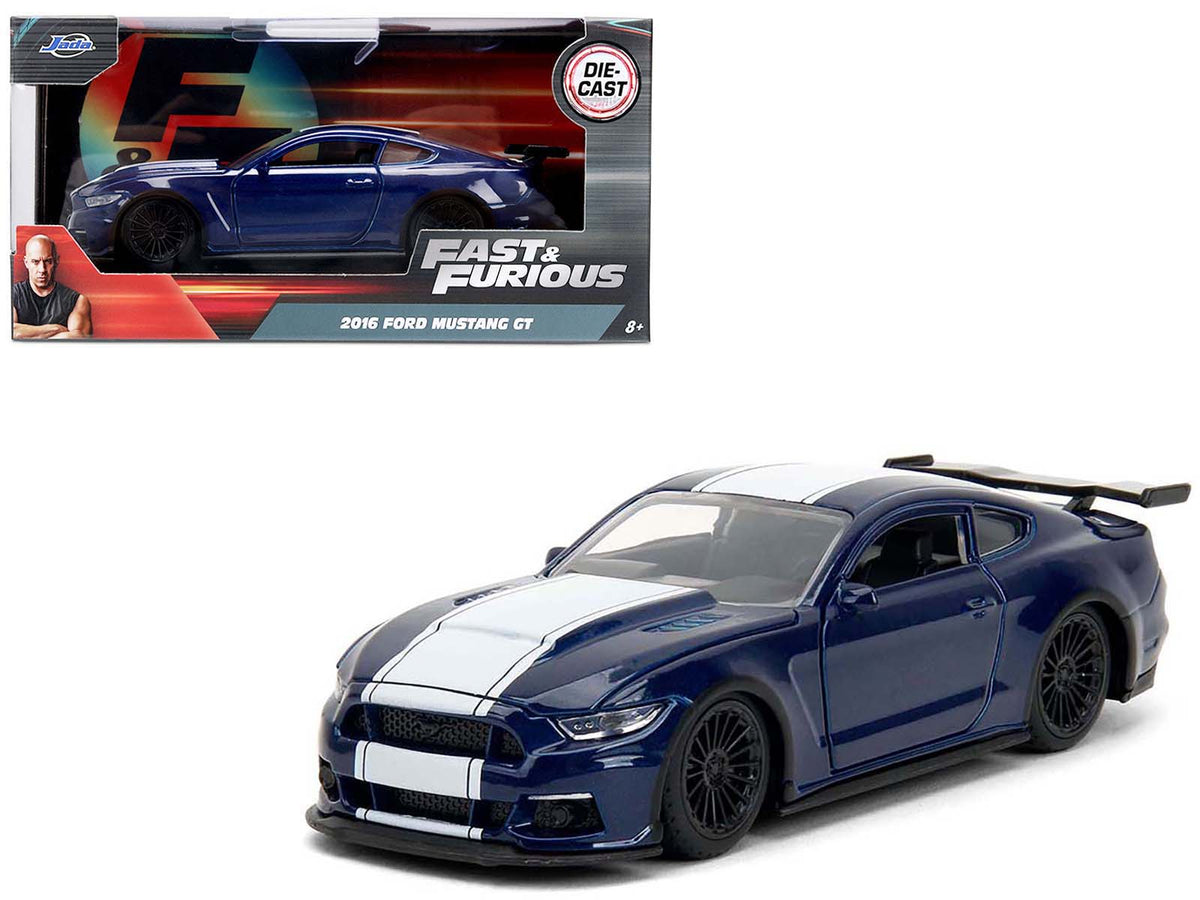 2016 Ford Mustang GT Dark Blue Metallic with White Stripe 'F9' (2021) Movie 'Fast & Furious' Series 1/32 Diecast Model Car by Jada
