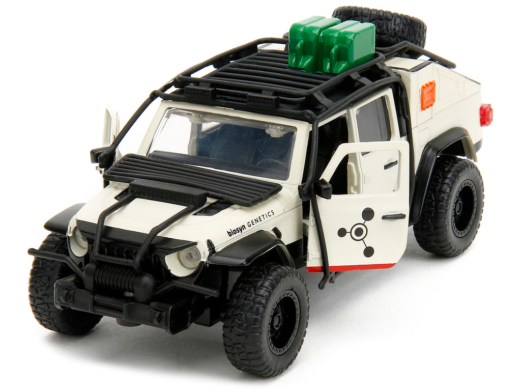 Jeep Gladiator Pickup Truck with Equipment Shell Beige with Graphics 'Biosyn Genetics' 'Jurassic World Dominion' (2022) Movie 'Hollywood Rides' Series 1/32 Diecast Model Car by Jada
