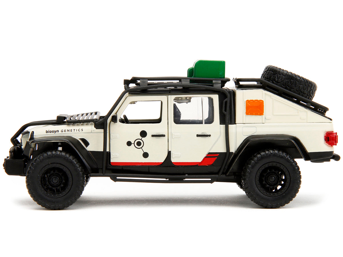 Jeep Gladiator Pickup Truck with Equipment Shell Beige with Graphics 'Biosyn Genetics' 'Jurassic World Dominion' (2022) Movie 'Hollywood Rides' Series 1/32 Diecast Model Car by Jada