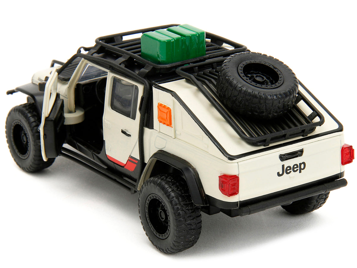 Jeep Gladiator Pickup Truck with Equipment Shell Beige with Graphics 'Biosyn Genetics' 'Jurassic World Dominion' (2022) Movie 'Hollywood Rides' Series 1/32 Diecast Model Car by Jada