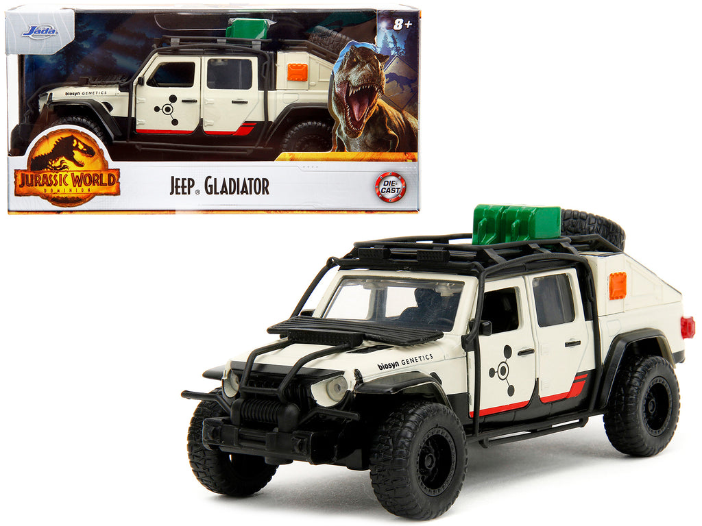 Jeep Gladiator Pickup Truck with Equipment Shell Beige with Graphics 'Biosyn Genetics' 'Jurassic World Dominion' (2022) Movie 'Hollywood Rides' Series 1/32 Diecast Model Car by Jada