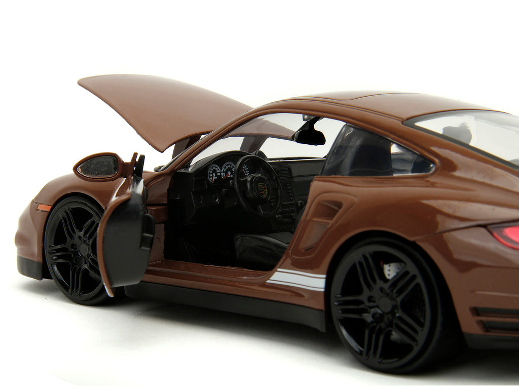 Porsche 911 Turbo Brown and Brown M&M Diecast Figure 'M&M's' 'Hollywood Rides' Series 1/24 Diecast Model Car by Jada