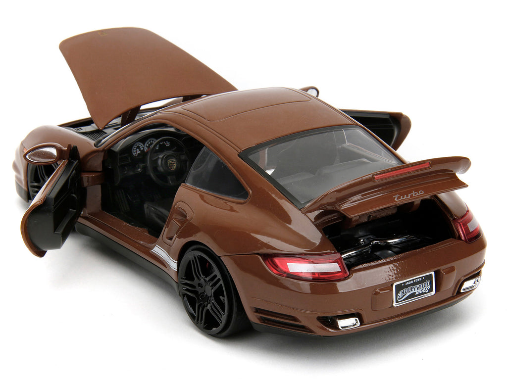 Porsche 911 Turbo Brown and Brown M&M Diecast Figure 'M&M's' 'Hollywood Rides' Series 1/24 Diecast Model Car by Jada