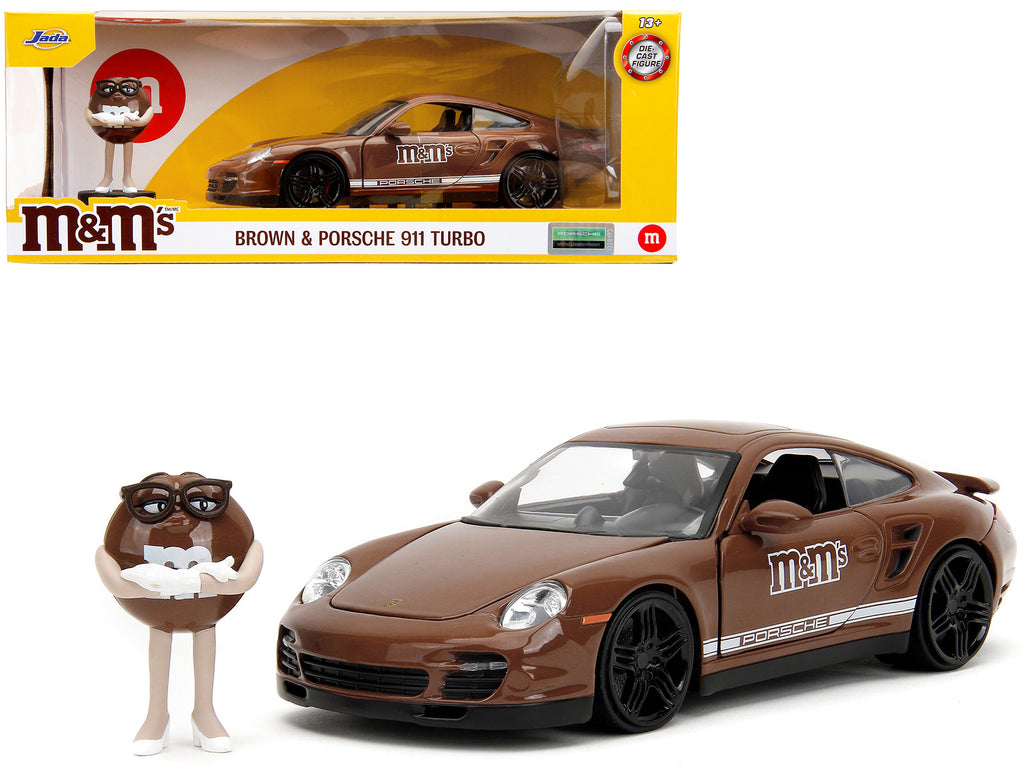 Porsche 911 Turbo Brown and Brown M&M Diecast Figure 'M&M's' 'Hollywood Rides' Series 1/24 Diecast Model Car by Jada
