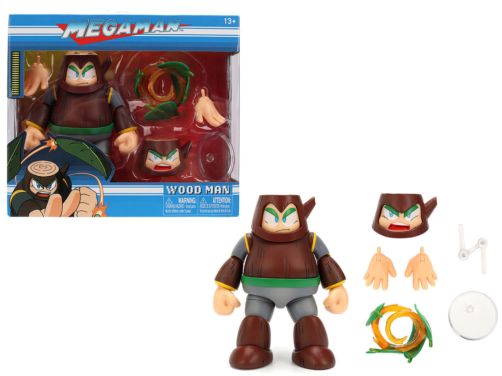 Wood Man 5' Moveable Figure (Deluxe Version) with Accessories and Alternate Head and Hands 'Mega Man' (1987) Video Game Model by Jada