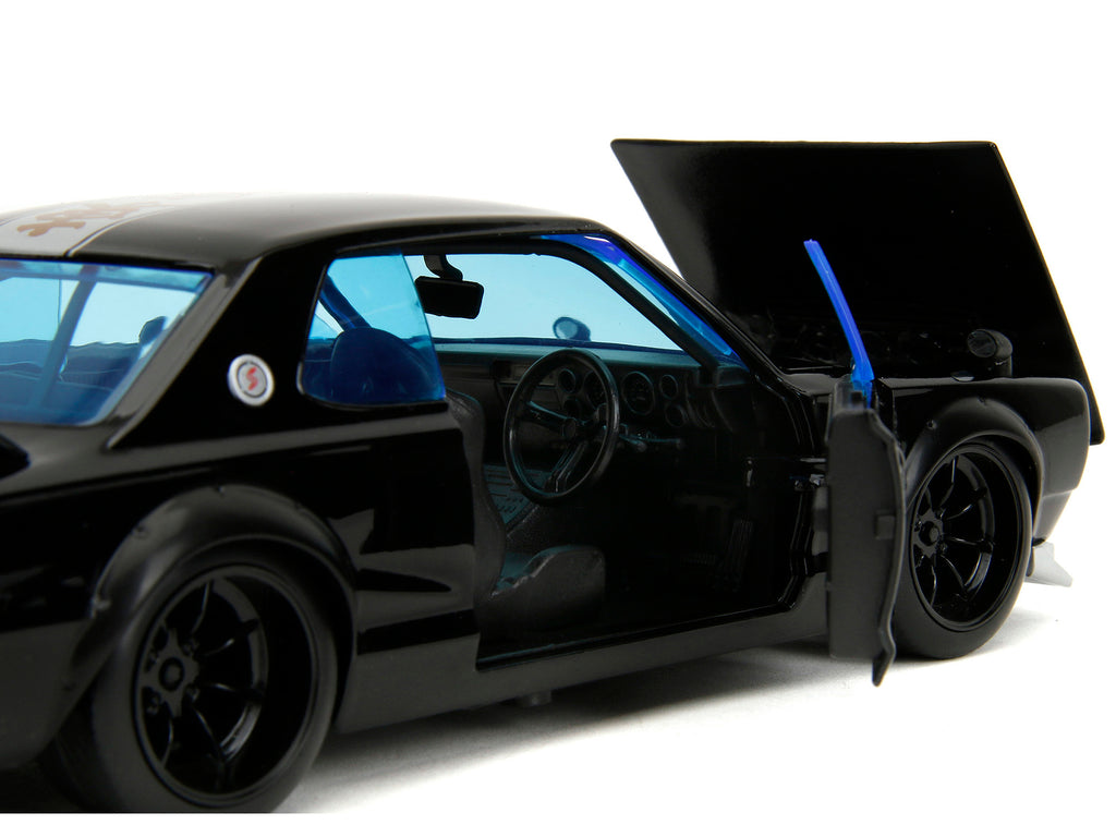 1971 Nissan Skyline GT-R RHD (Right Hand Drive) Black with Silver Stripe and Mikey Diecast Figure 'Tokyo Revengers' (2021) TV Series 'Anime Hollywood Rides' Series 1/24 Diecast Model Car by Jada