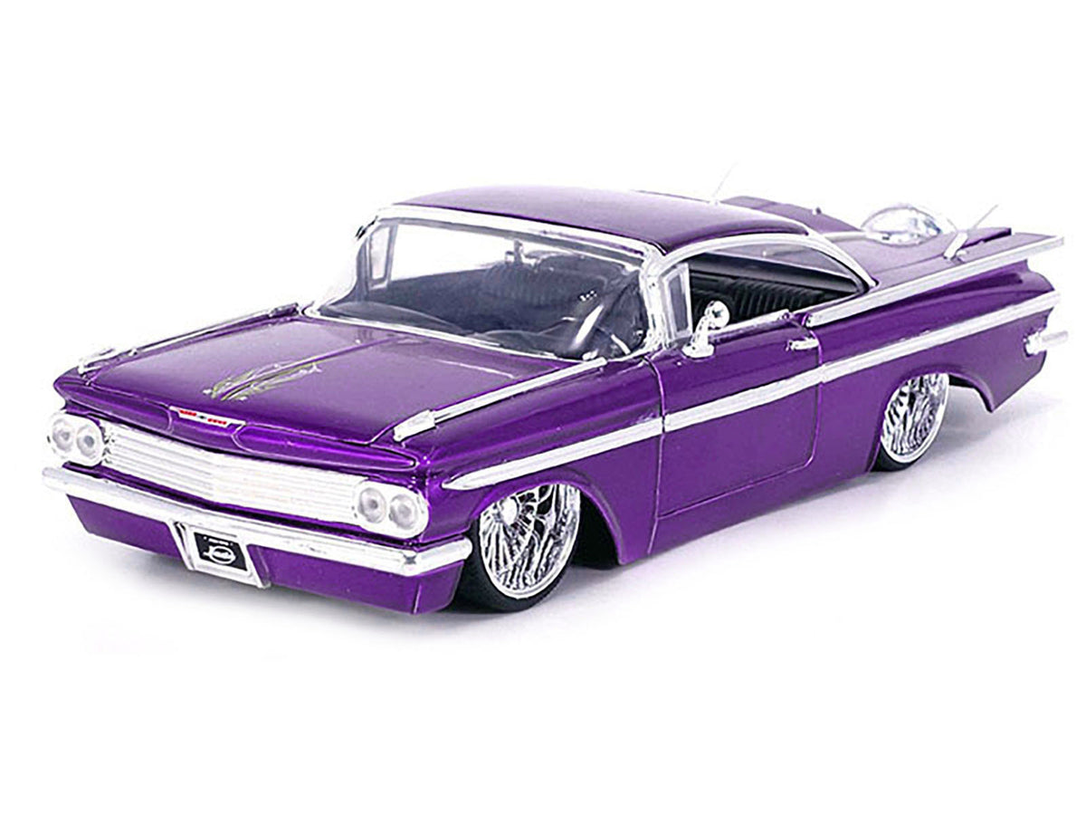1959 Chevrolet Impala Lowrider Candy Purple with DUB Wire Wheels 'Street Low' Series 1/24 Diecast Model Car by Jada