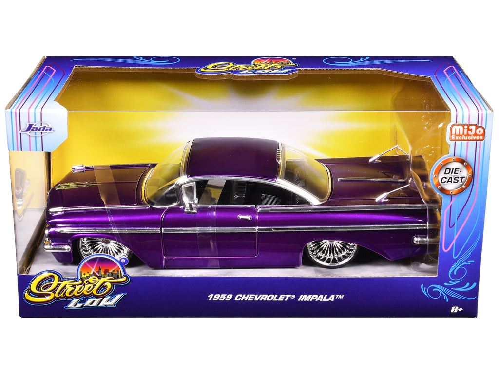 1959 Chevrolet Impala Lowrider Candy Purple with DUB Wire Wheels 'Street Low' Series 1/24 Diecast Model Car by Jada