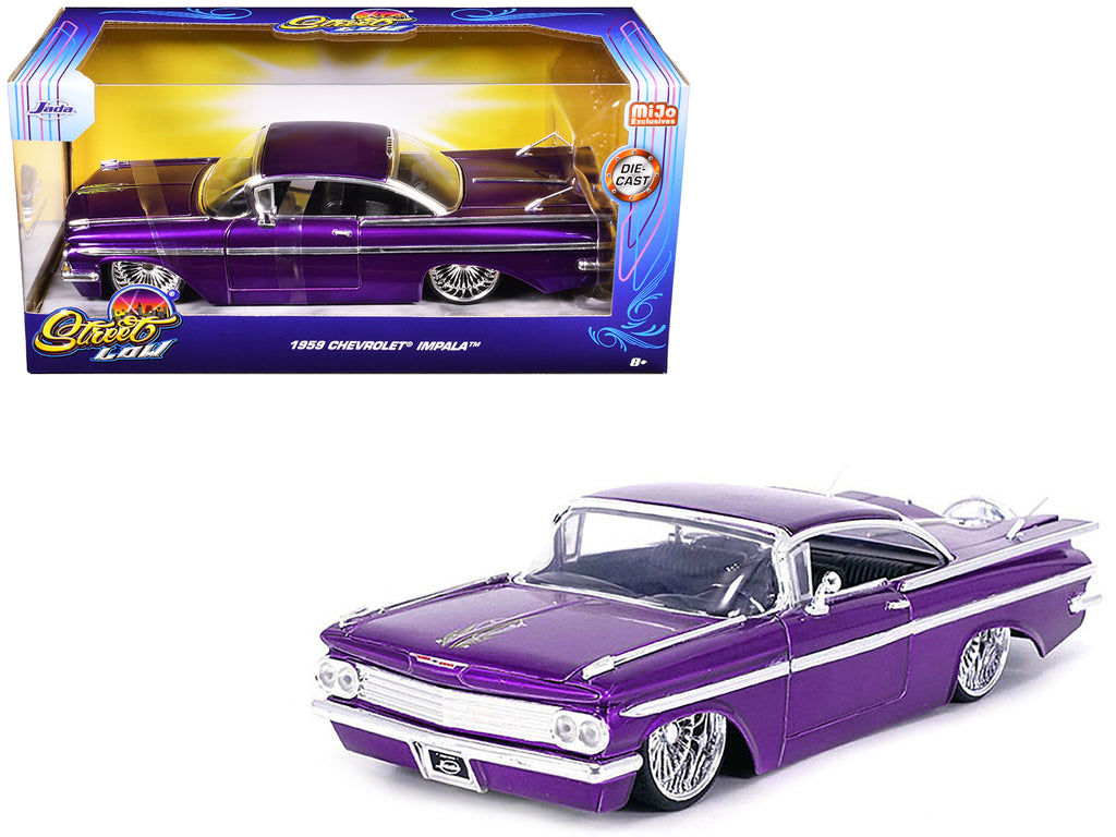 1959 Chevrolet Impala Lowrider Candy Purple with DUB Wire Wheels 'Street Low' Series 1/24 Diecast Model Car by Jada