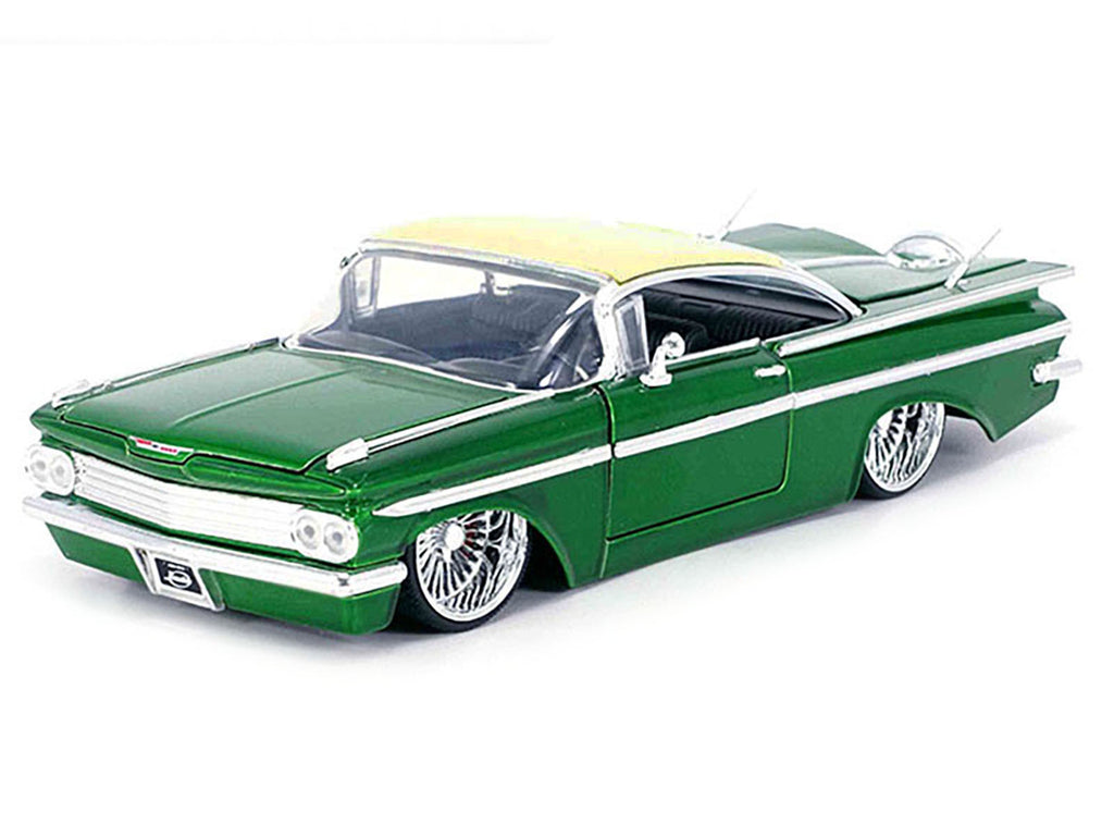 1959 Chevrolet Impala Lowrider Green Metallic with Cream Top and DUB Wire Wheels 'Street Low' Series 1/24 Diecast Model Car by Jada