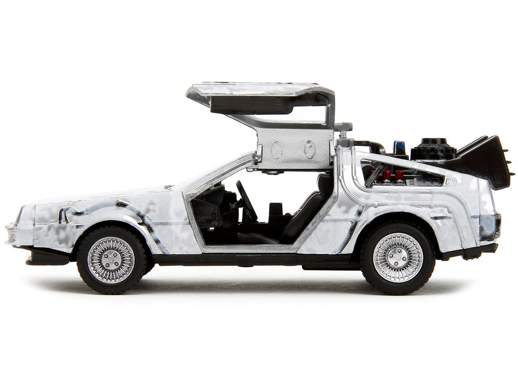 DMC DeLorean Time Machine Brushed Metal (Frost Version) 'Back to the Future' (1985) Movie 'Hollywood Rides' Series 1/32 Diecast Model Car by Jada