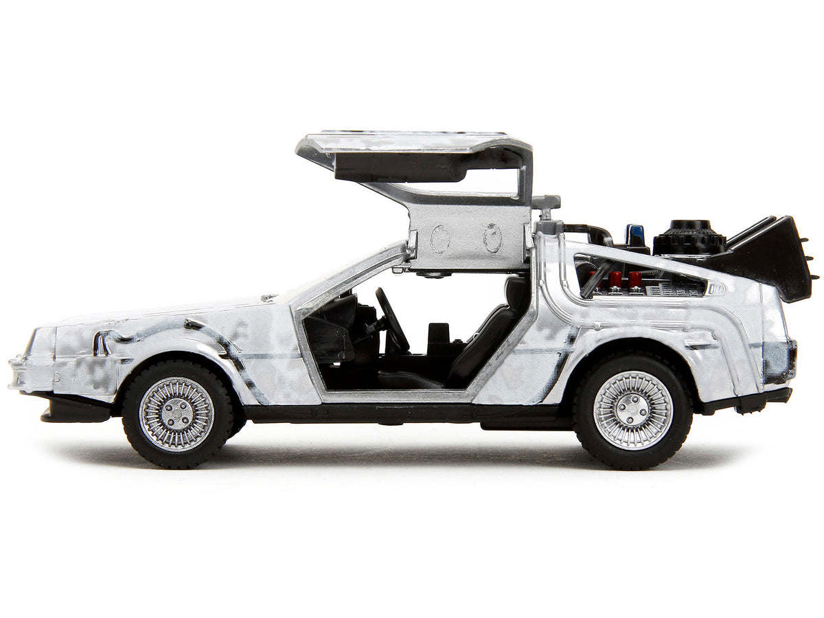 DMC DeLorean Time Machine Brushed Metal (Frost Version) 'Back to the Future' (1985) Movie 'Hollywood Rides' Series 1/32 Diecast Model Car by Jada