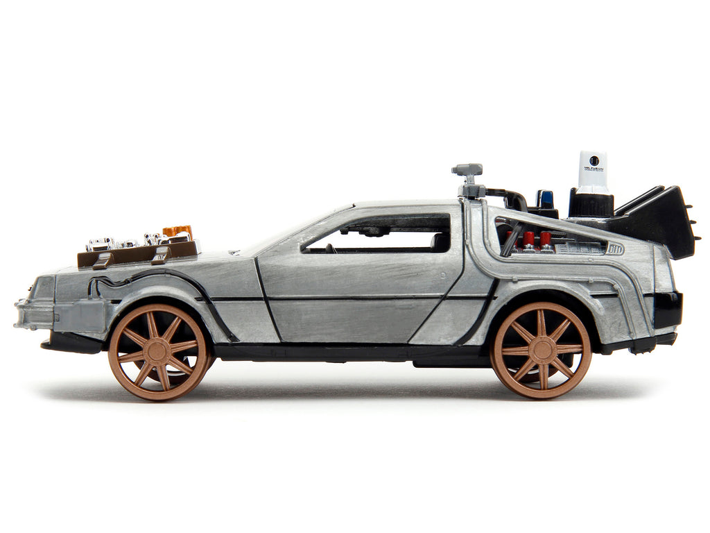 DeLorean DMC (Time Machine) Brushed Metal Train Wheel Version 'Back to the Future Part III' (1990) Movie 'Hollywood Rides' Series 1/32 Diecast Model Car by Jada