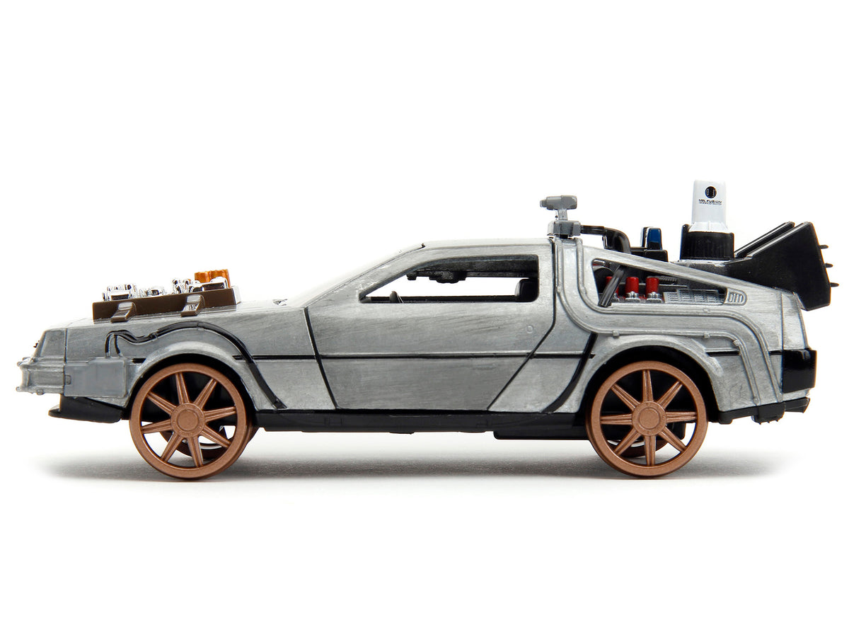 DeLorean DMC (Time Machine) Brushed Metal Train Wheel Version 'Back to the Future Part III' (1990) Movie 'Hollywood Rides' Series 1/32 Diecast Model Car by Jada