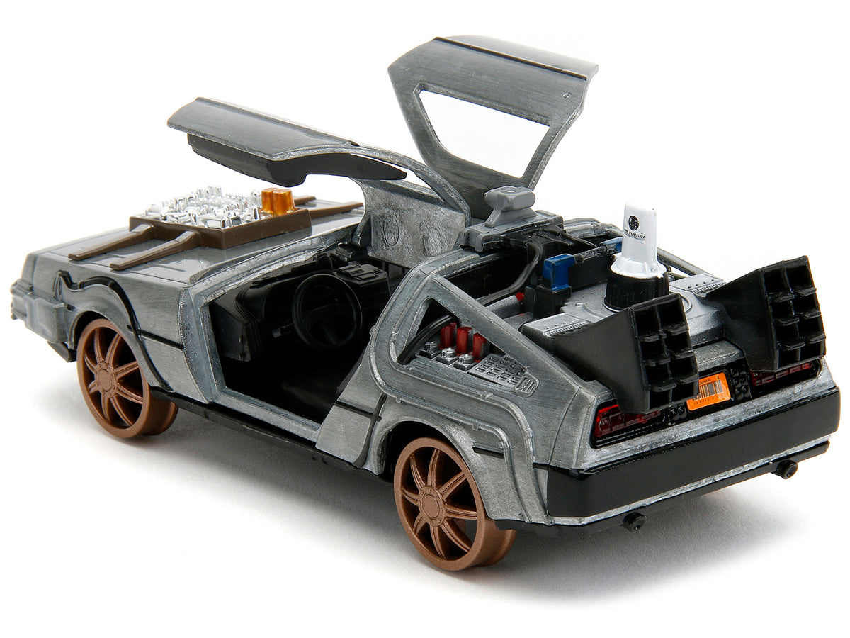 DeLorean DMC (Time Machine) Brushed Metal Train Wheel Version 'Back to the Future Part III' (1990) Movie 'Hollywood Rides' Series 1/32 Diecast Model Car by Jada