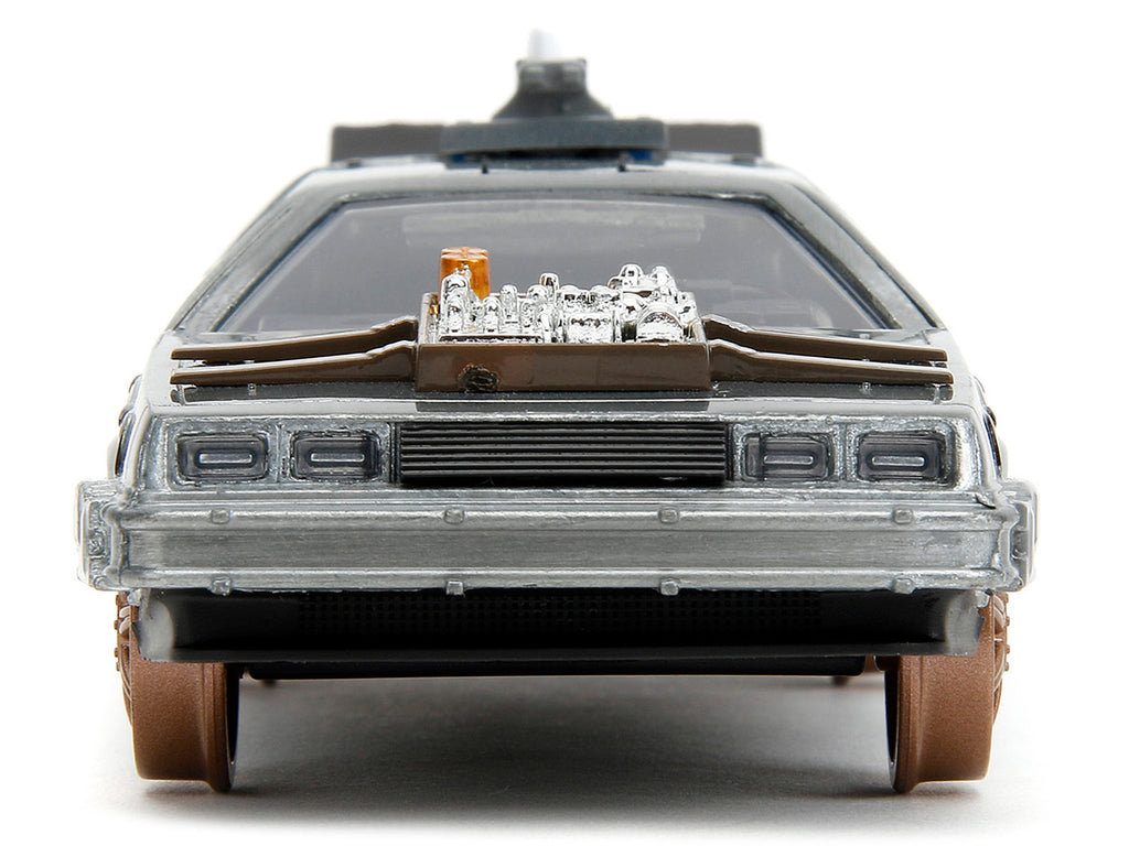 DeLorean DMC (Time Machine) Brushed Metal Train Wheel Version 'Back to the Future Part III' (1990) Movie 'Hollywood Rides' Series 1/32 Diecast Model Car by Jada