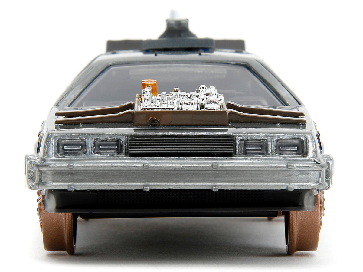 DeLorean DMC (Time Machine) Brushed Metal Train Wheel Version 'Back to the Future Part III' (1990) Movie 'Hollywood Rides' Series 1/32 Diecast Model Car by Jada