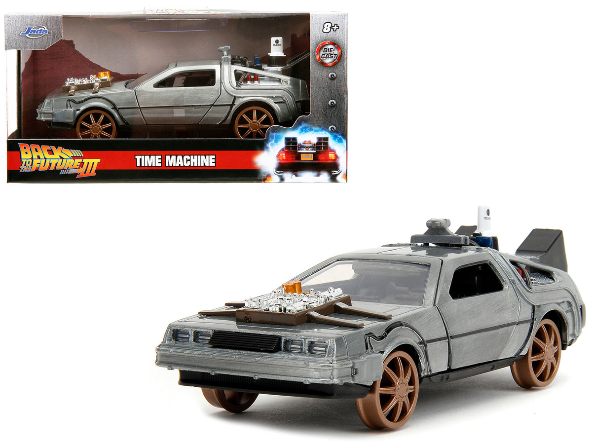 DeLorean DMC (Time Machine) Brushed Metal Train Wheel Version 'Back to the Future Part III' (1990) Movie 'Hollywood Rides' Series 1/32 Diecast Model Car by Jada