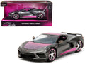 2020 Chevrolet Corvette Stingray Gray Metallic with Pink Carbon Hood and Top 'Pink Slips' Series 1/24 Diecast Model Car by Jada