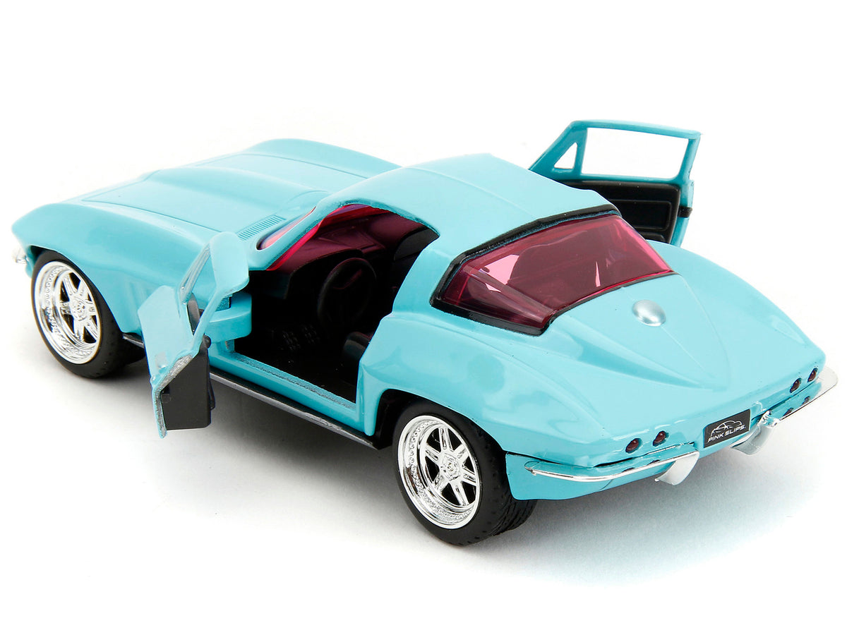 1966 Chevrolet Corvette Light Blue with Pink Tinted Windows 'Pink Slips' Series 1/32 Diecast Model Car by Jada