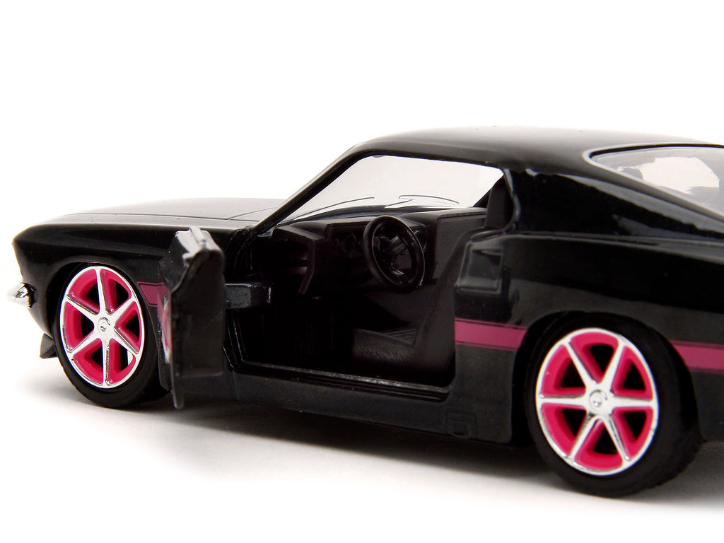 1969 Ford Mustang Black Metallic with Pink Stripes and Wheels 'Pink Slips' Series 1/32 Diecast Model Car by Jada