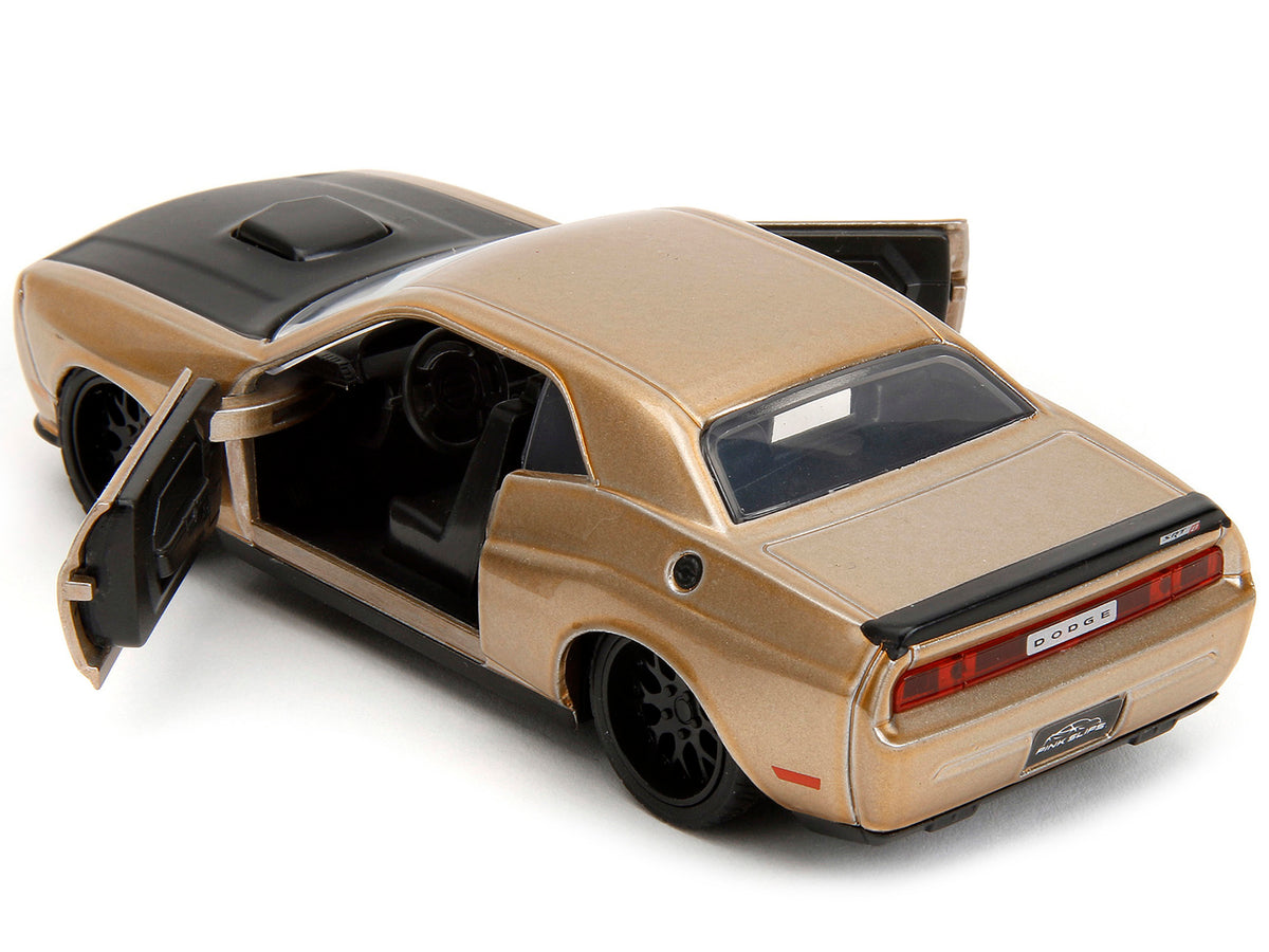 2012 Dodge Challenger SRT8 Gold Metallic with Black Hood 'Pink Slips' Series 1/32 Diecast Model Car by Jada