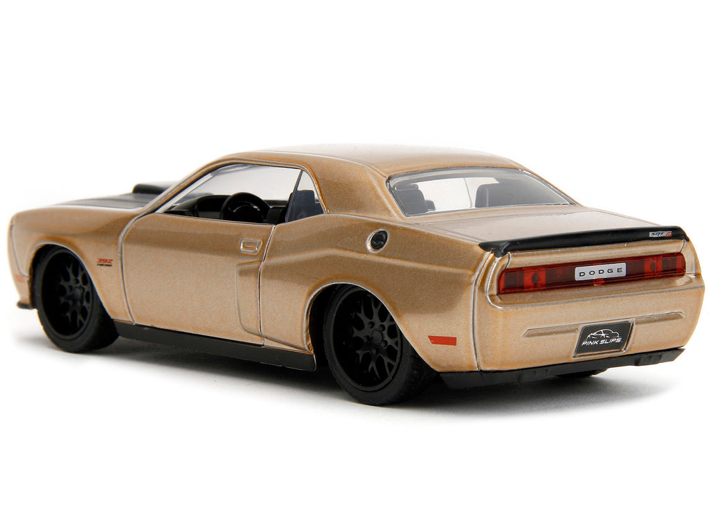 2012 Dodge Challenger SRT8 Gold Metallic with Black Hood 'Pink Slips' Series 1/32 Diecast Model Car by Jada