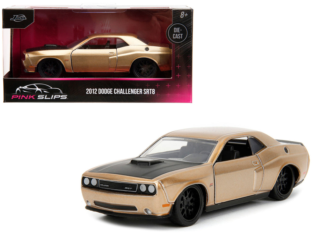 2012 Dodge Challenger SRT8 Gold Metallic with Black Hood 'Pink Slips' Series 1/32 Diecast Model Car by Jada
