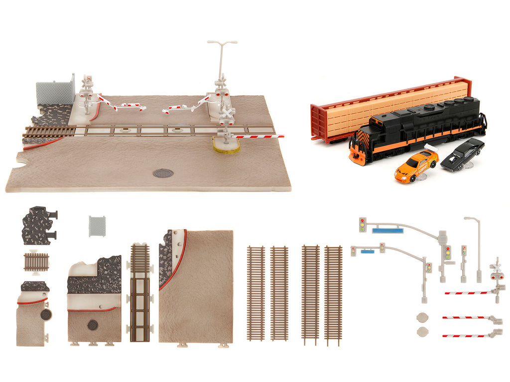 'Fast & Furious' Final Race Diorama with Toyota Supra Orange and Dodge Charger Black 'Nano Scene' Series model by Jada