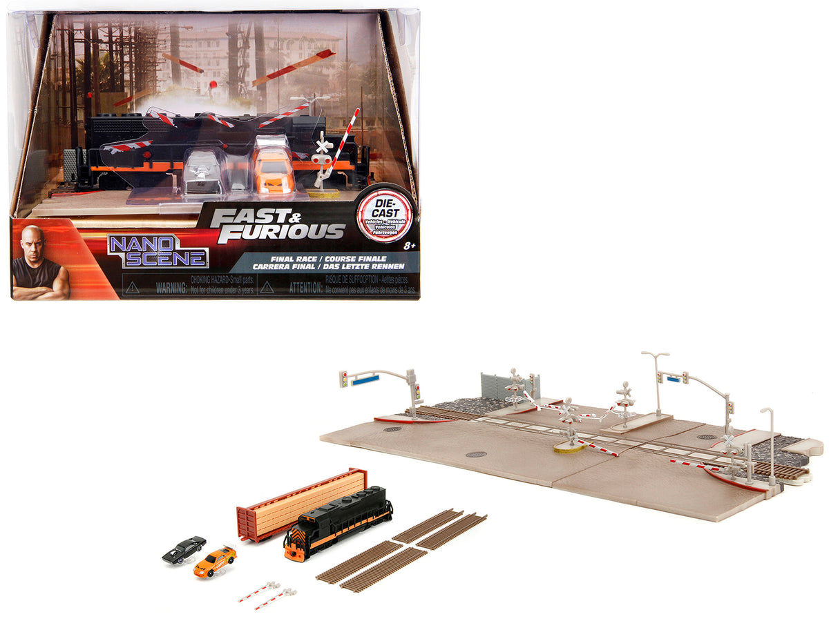 'Fast & Furious' Final Race Diorama with Toyota Supra Orange and Dodge Charger Black 'Nano Scene' Series model by Jada