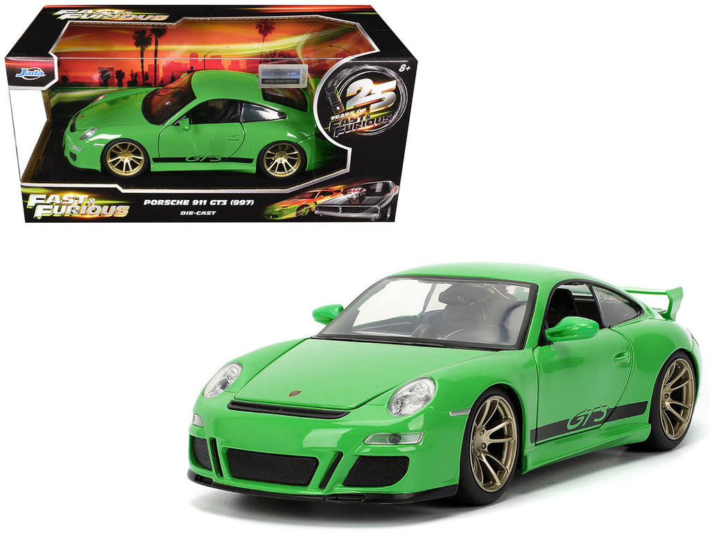 Porsche 911 GT3 (997) Green with Black Accents 'Fast X' (2023) Movie '25 Years of Fast & Furious' Series 1/24 Diecast Model Car by Jada