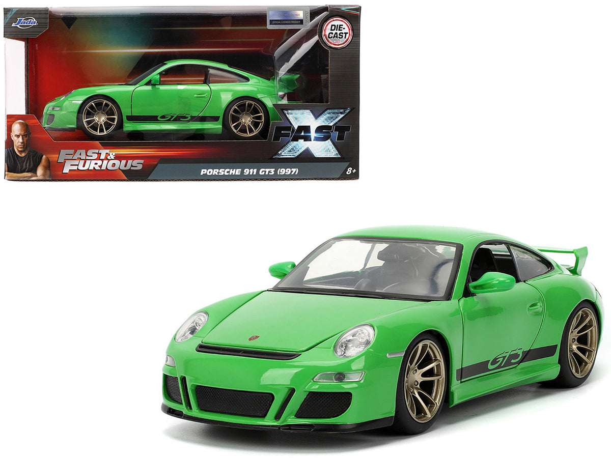 Porsche 911 GT3 (997) Green with Black Accents 'Fast X' (2023) Movie 'Fast & Furious' Series 1/24 Diecast Model Car by Jada
