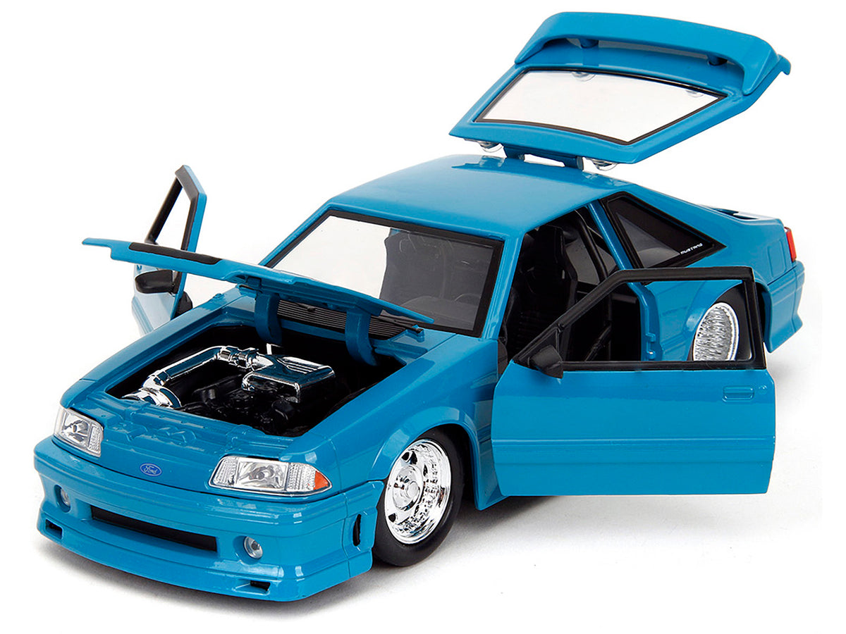 1989 Ford Mustang GT Blue with Black Hood Stripes 'Fast & Furious' Series 1/24 Diecast Model Car by Jada