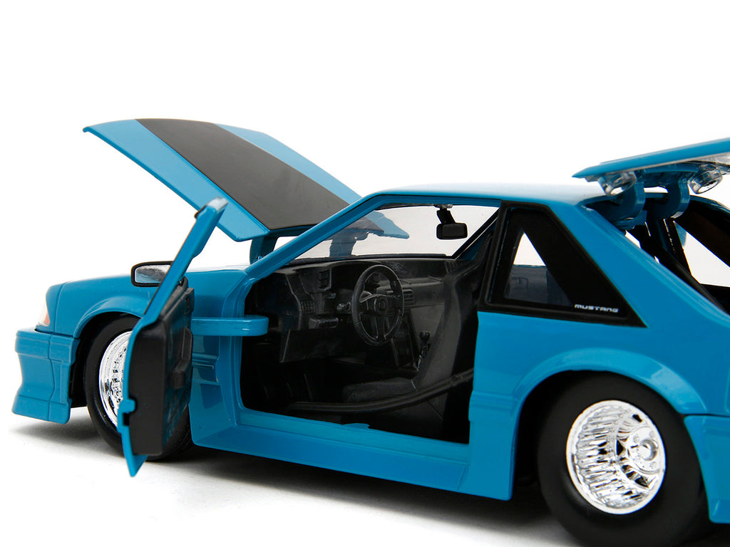 1989 Ford Mustang GT Blue with Black Hood Stripes 'Fast & Furious' Series 1/24 Diecast Model Car by Jada