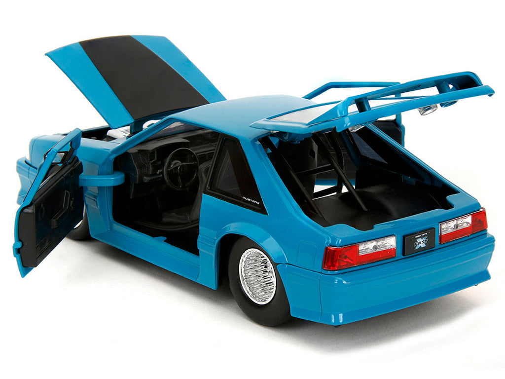 1989 Ford Mustang GT Blue with Black Hood Stripes 'Fast & Furious' Series 1/24 Diecast Model Car by Jada