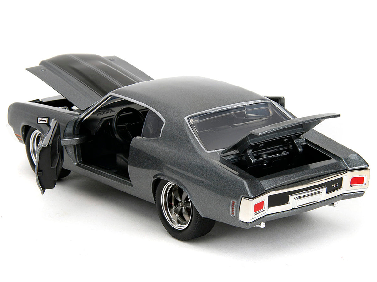 1970 Chevrolet Chevelle SS Gray Metallic with Black Stripes 'Fast & Furious' (2009) Movie 'Fast & Furious' Series 1/24 Diecast Model Car by Jada