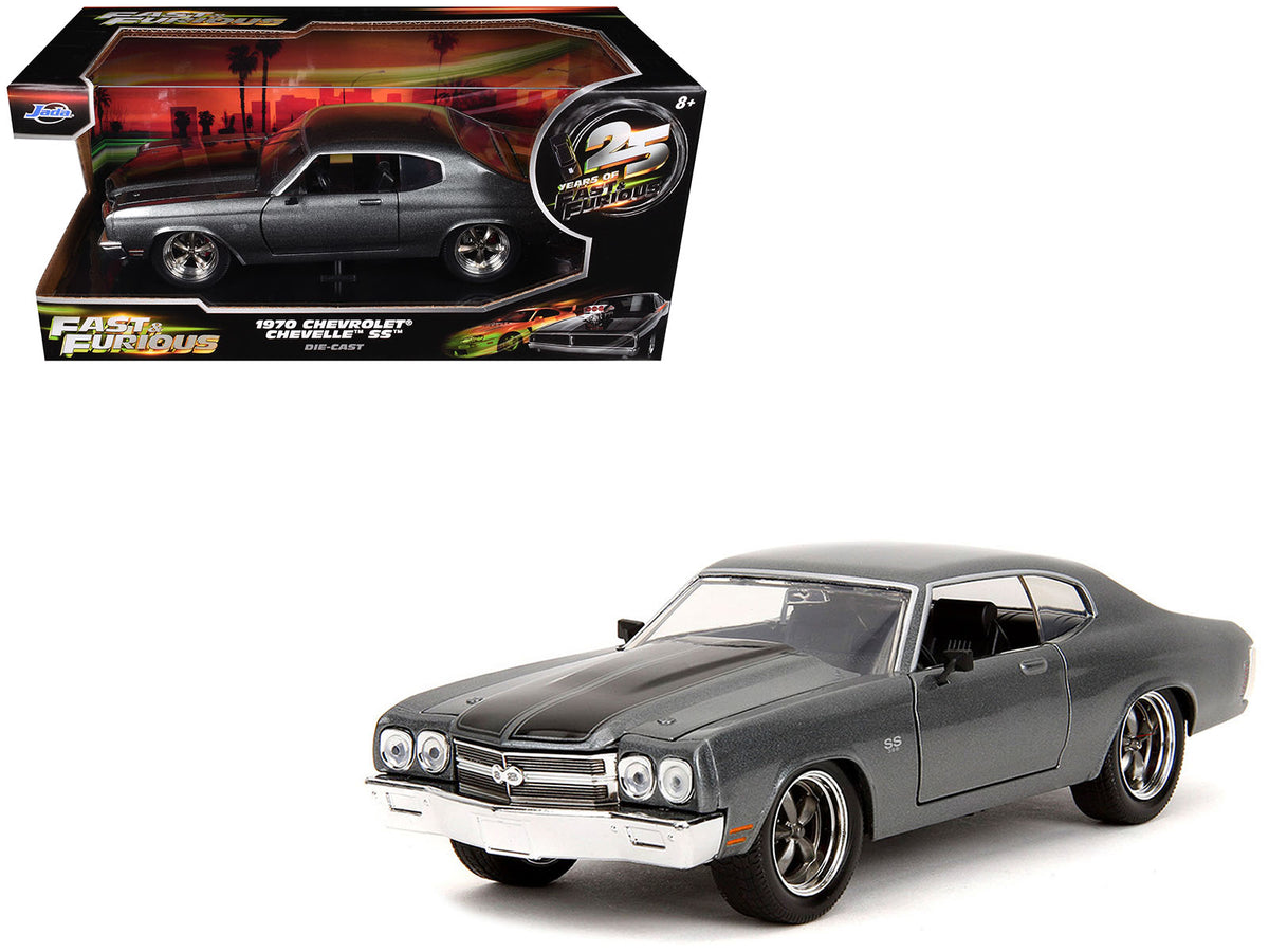 1970 Chevrolet Chevelle SS Gray Metallic with Black Stripes 'Fast & Furious' (2009) Movie 'Fast & Furious 25th Anniversary' Series 1/24 Diecast Model Car by Jada