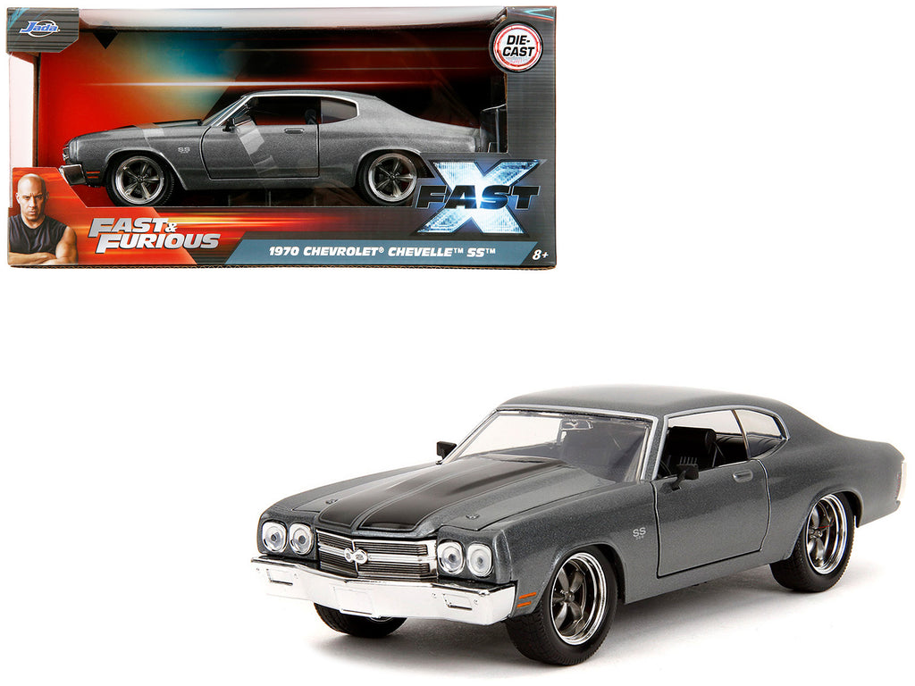 1970 Chevrolet Chevelle SS Gray Metallic with Black Stripes 'Fast & Furious' (2009) Movie 'Fast & Furious' Series 1/24 Diecast Model Car by Jada
