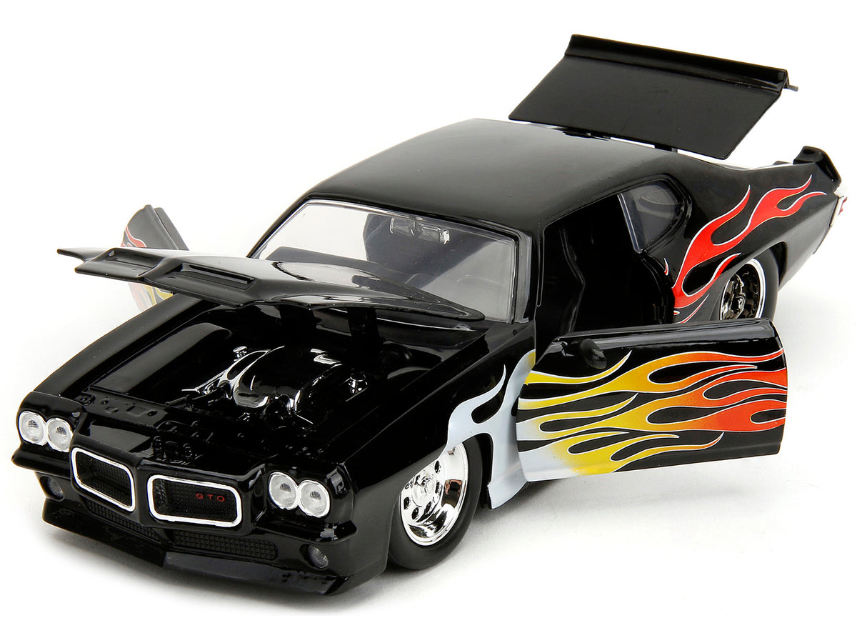 1971 Pontiac GTO Black with Flame Graphics 'Bigtime Muscle' Series 1/24 Diecast Model Car by Jada