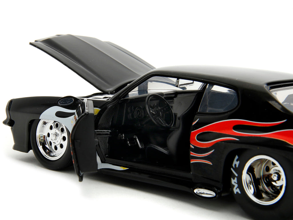 1971 Pontiac GTO Black with Flame Graphics 'Bigtime Muscle' Series 1/24 Diecast Model Car by Jada