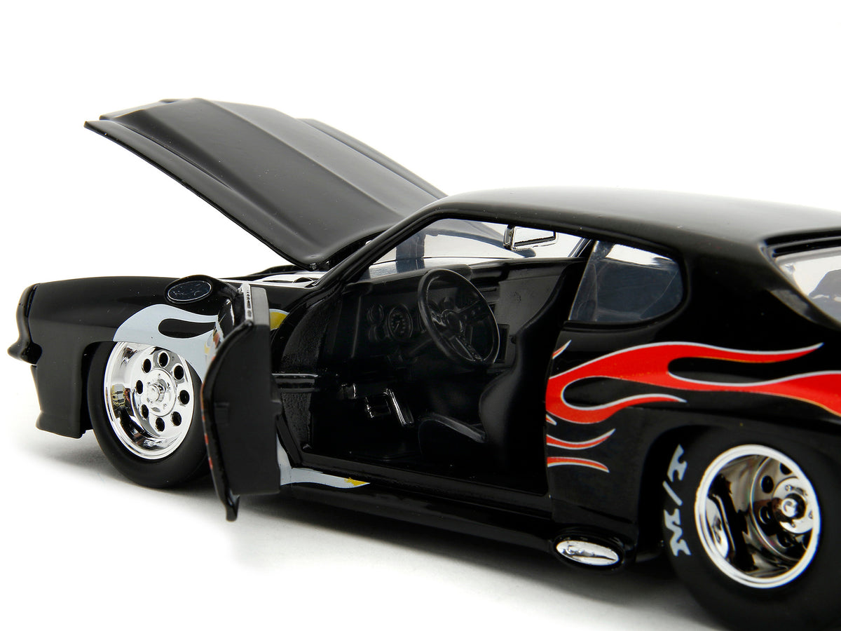1971 Pontiac GTO Black with Flame Graphics 'Bigtime Muscle' Series 1/24 Diecast Model Car by Jada