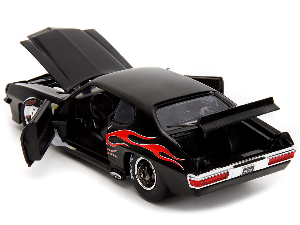 1971 Pontiac GTO Black with Flame Graphics 'Bigtime Muscle' Series 1/24 Diecast Model Car by Jada