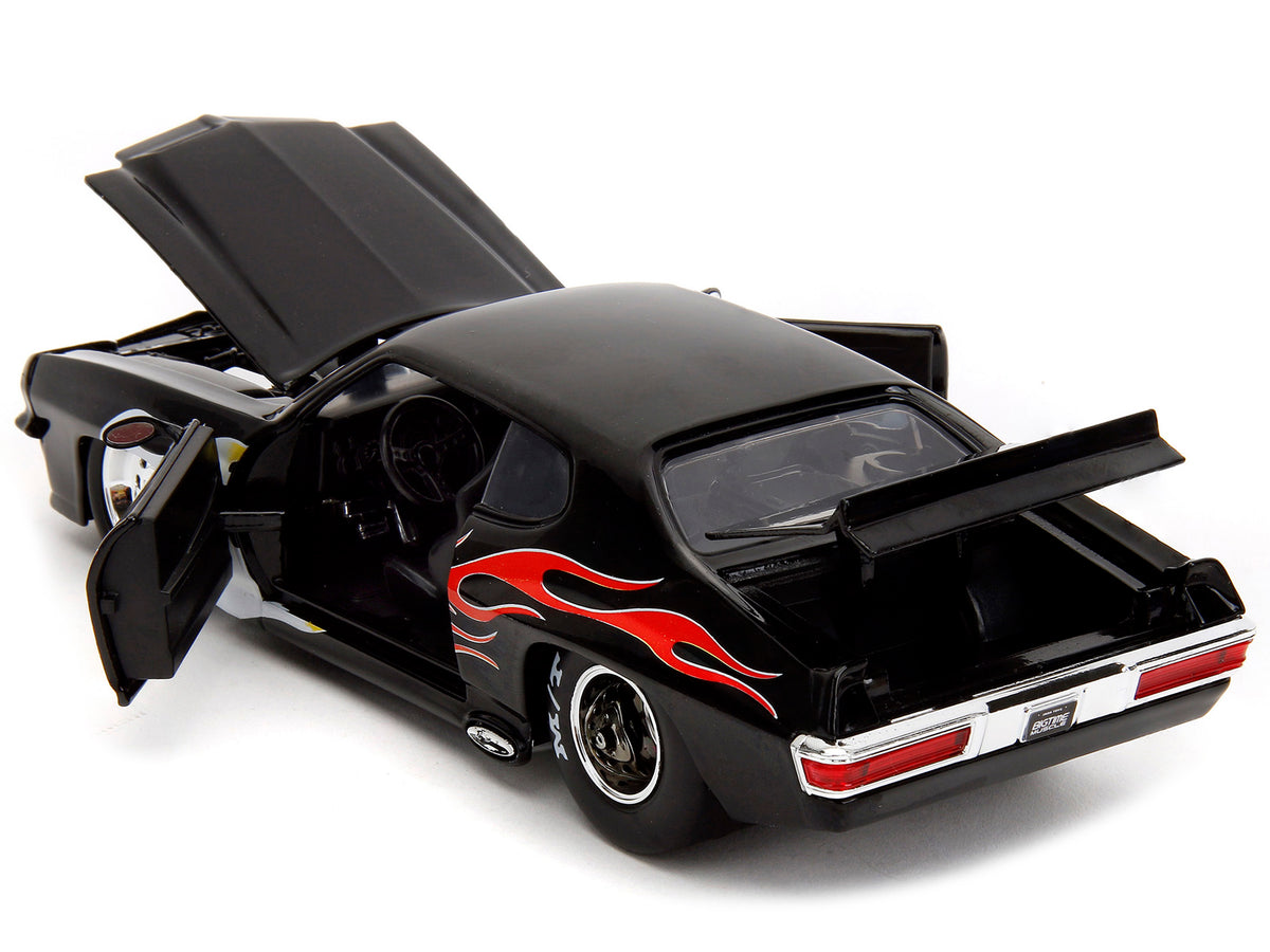 1971 Pontiac GTO Black with Flame Graphics 'Bigtime Muscle' Series 1/24 Diecast Model Car by Jada