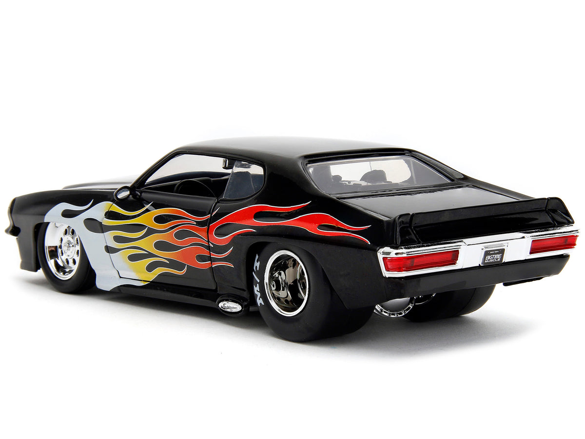 1971 Pontiac GTO Black with Flame Graphics 'Bigtime Muscle' Series 1/24 Diecast Model Car by Jada