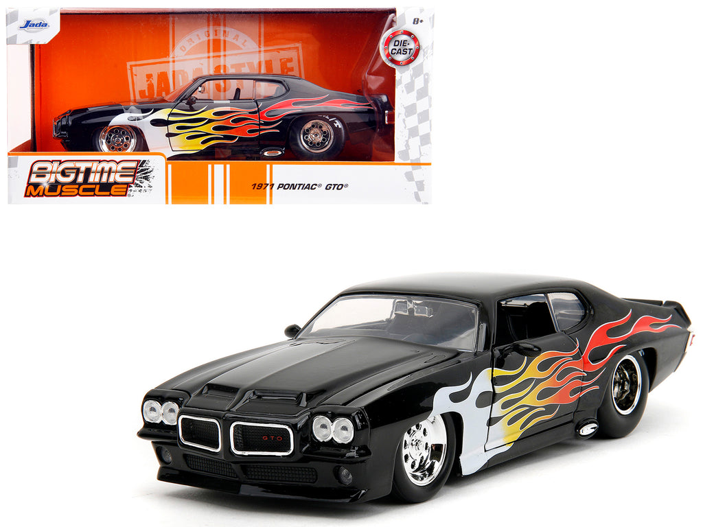 1971 Pontiac GTO Black with Flame Graphics 'Bigtime Muscle' Series 1/24 Diecast Model Car by Jada