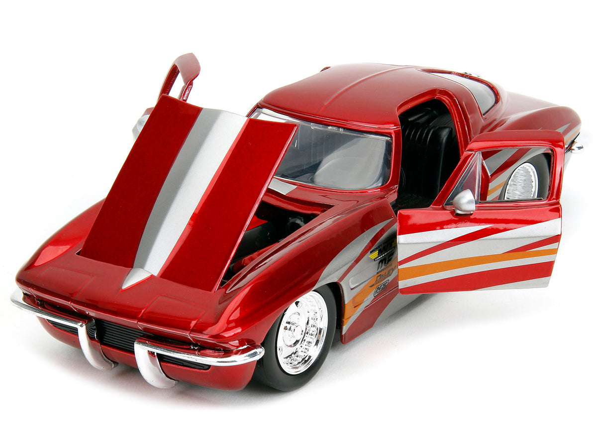 1963 Chevrolet Corvette Stingray Red Metallic with Silver Graphics 'Bigtime Muscle' Series 1/24 Diecast Model Car by Jada